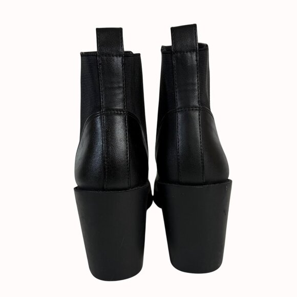 Divided Chunky Heel Ankle Boots Size 9.5 Biker Chic Black Platform Lug Shoe Edgy - Picture 3 of 16